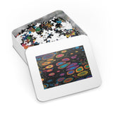 "Rainbow polka dot"  — multi size choices Jigsaw puzzle with Tin box