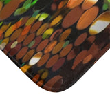 Abstract Autumn Dots Bath Mat — Warm Orange & Green Patterned Bathroom Rug