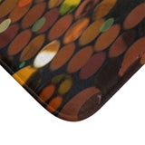 Abstract Autumn Dots Bath Mat — Warm Orange & Green Patterned Bathroom Rug