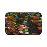 Abstract Autumn Dots Bath Mat — Warm Orange & Green Patterned Bathroom Rug