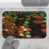 Abstract Autumn Dots Bath Mat — Warm Orange & Green Patterned Bathroom Rug